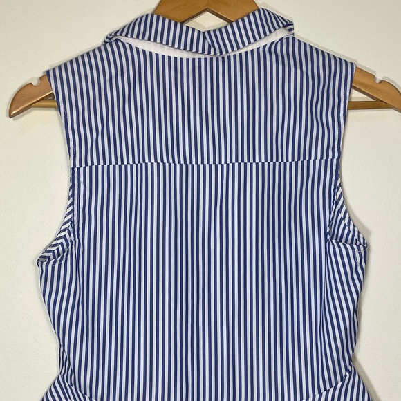 NWT English Factory Blouse Blue White Sleeveless Top Small Equestrian - Picture 8 of 10